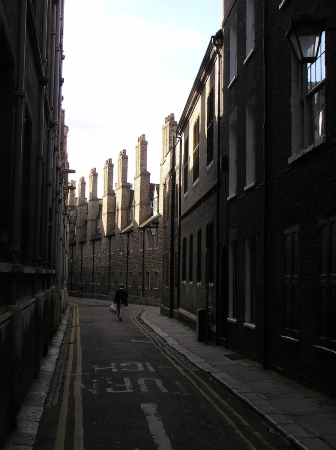 Trinity Lane - bounded by Gonville and Caius College on the left, and Trinity College on the right. Unchanged in centuries.